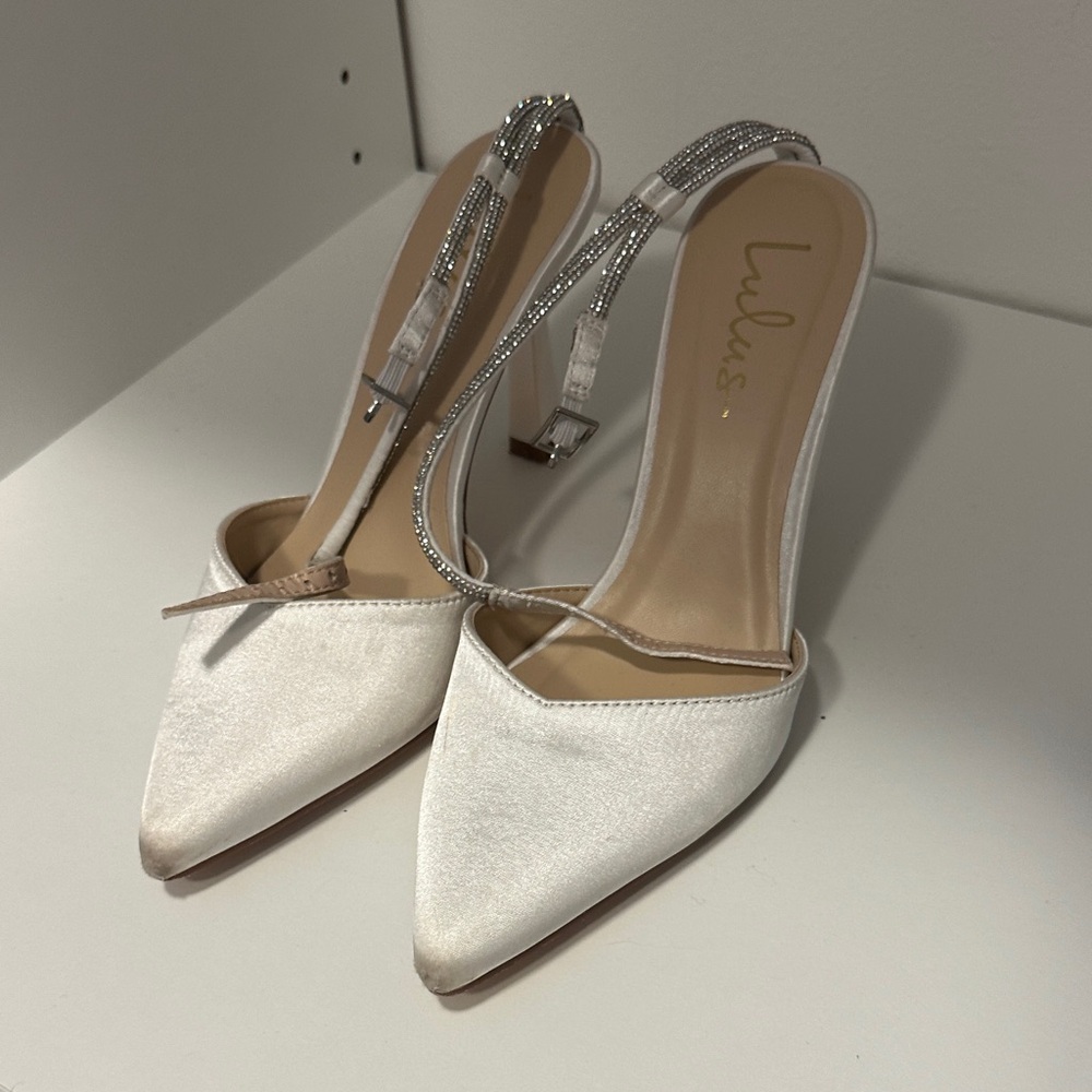 Lulu's Silver and White Satin Heels
